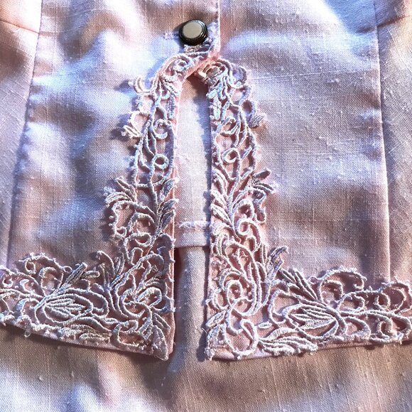 Halmode Petites Vintage Suit Embroidered Jacket Elastic Waist Skirt Pink Size 12 - Picture 4 of 11